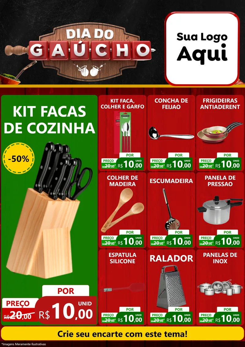 Modelo de Encarte para Encarte A4 Vertical com o tema Dia do Gaúcho para Utilidades Domésticas