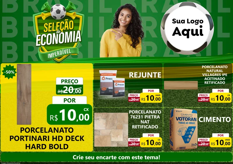 Modelo de Encarte para Encarte A4 Horizontal com o tema Seleção de Economia - Copa para Pisos e revestimentos