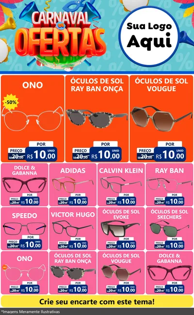 Modelo de Encarte para Encarte Grande com o tema Carnaval de Ofertas para Óticas