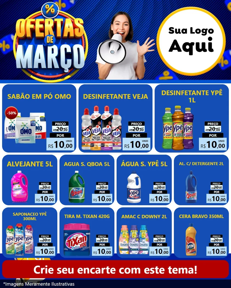 Modelo de Rede Social para Feed Instagram com o tema Ofertas de Março para Produtos de Limpeza