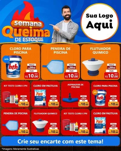 Modelo de Rede Social para Feed Instagram com o tema Semana Queima de Estoque para Produtos para Piscina