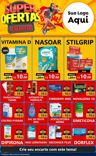 Modelo de Encarte para Encarte Grande com o tema Super Ofertas Julho para Farmácia