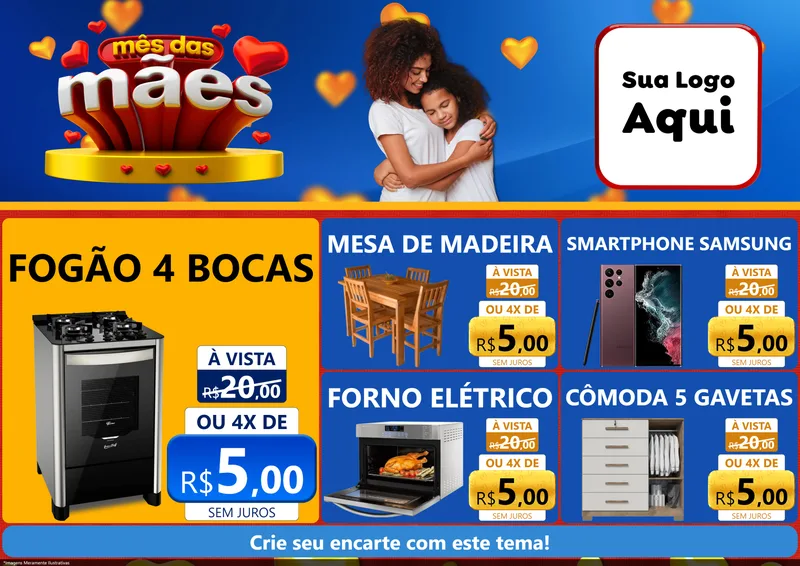 Modelo de Encarte para Encarte A4 Horizontal com o tema Mês das Mães para Móveis e Eletro