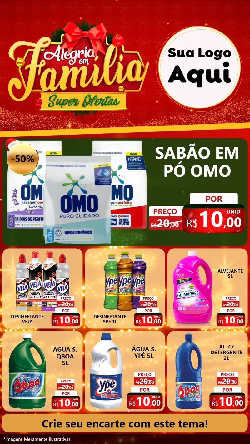 Modelo de Rede Social para Stories com o tema Alegria em Família Super Ofertas - Natal para Produtos de Limpeza