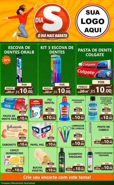 Modelo de Encarte para Encarte Grande com o tema Dia S - O Dia Mais Barato para Higiene Pessoal