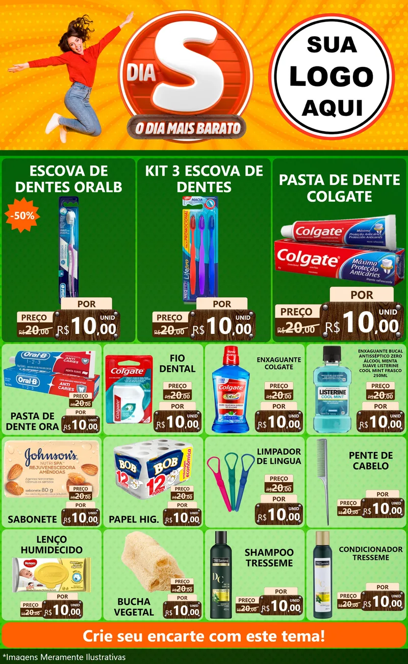 Modelo de Encarte para Encarte Grande com o tema Dia S - O Dia Mais Barato para Higiene Pessoal