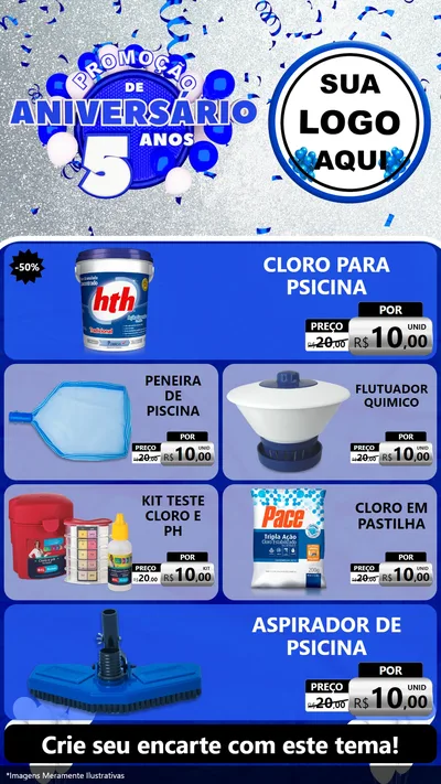 Modelo de TV para TV Vertical com o tema Promoção de Aniversário - 5 Anos para Produtos para Piscina
