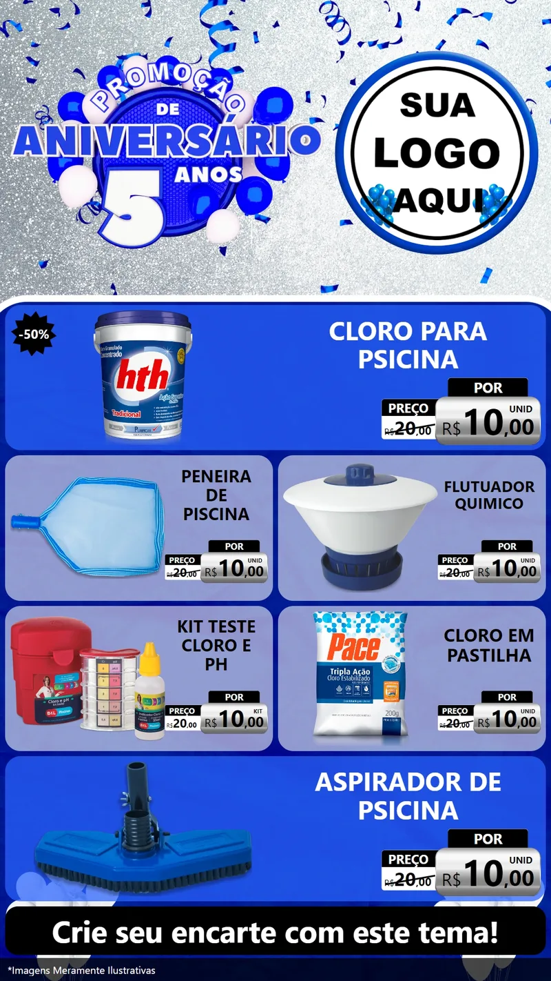 Modelo de TV para TV Vertical com o tema Promoção de Aniversário - 5 Anos para Produtos para Piscina