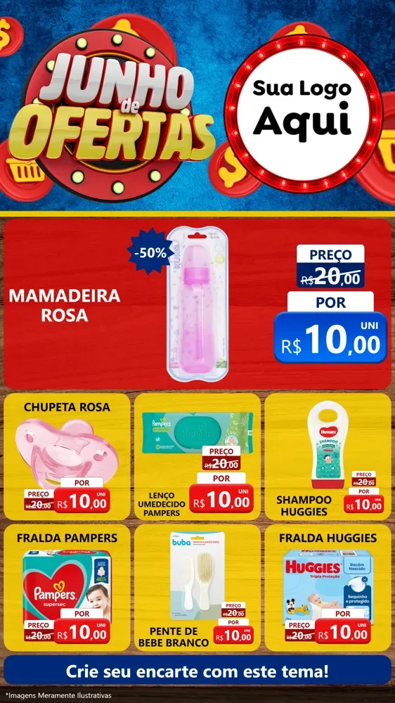 Modelo de Rede Social para Stories com o tema Junho de Ofertas para Bebês