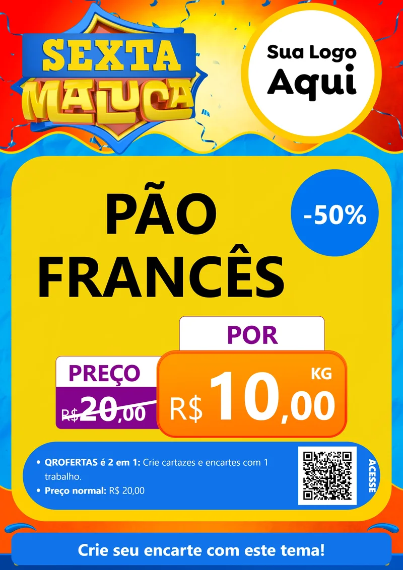 Modelo de Cartaz para Cartaz A4 Vertical com o tema Sexta Maluca para Padaria