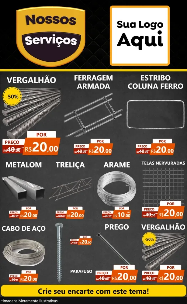 Modelo de Encarte para Encarte Grande com o tema Nossos Serviços para Ferragens