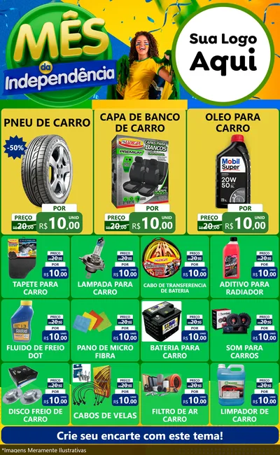 Modelo de Encarte para Encarte Grande com o tema Mês da Independência para Auto peças