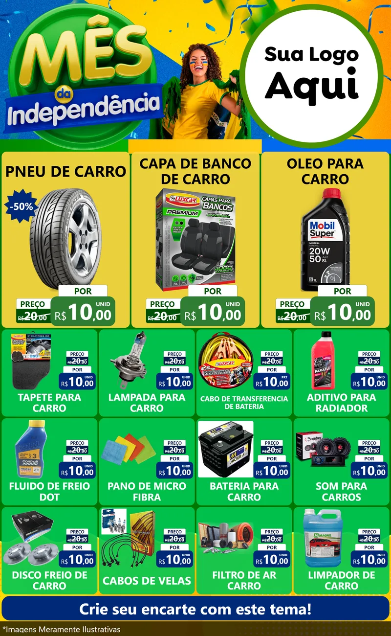 Modelo de Encarte para Encarte Grande com o tema Mês da Independência para Auto peças