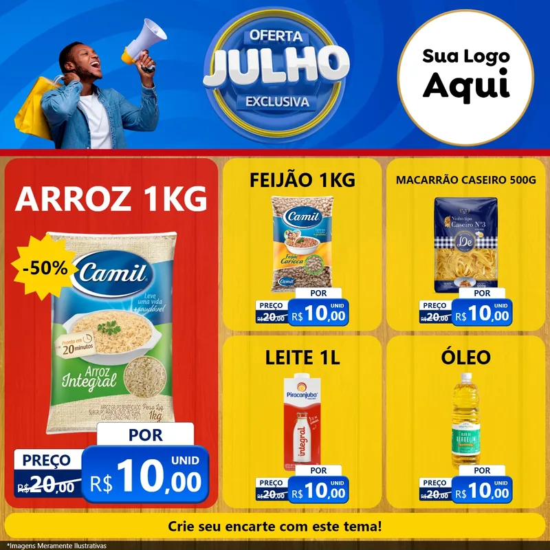Modelo de Rede Social para Feed Facebook com o tema Oferta Exclusiva, Julho para Supermercado