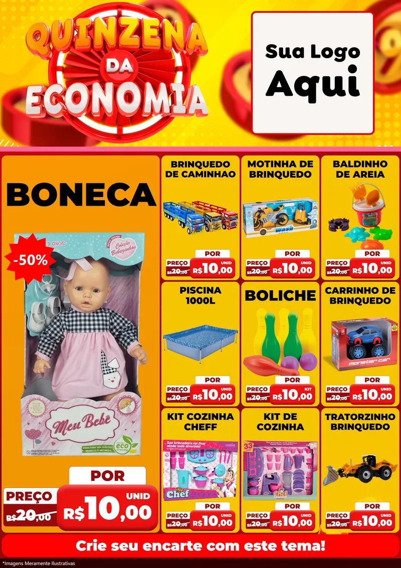 Modelo de Encarte para Encarte A4 Vertical com o tema Quinzena Da Economia para Brinquedos