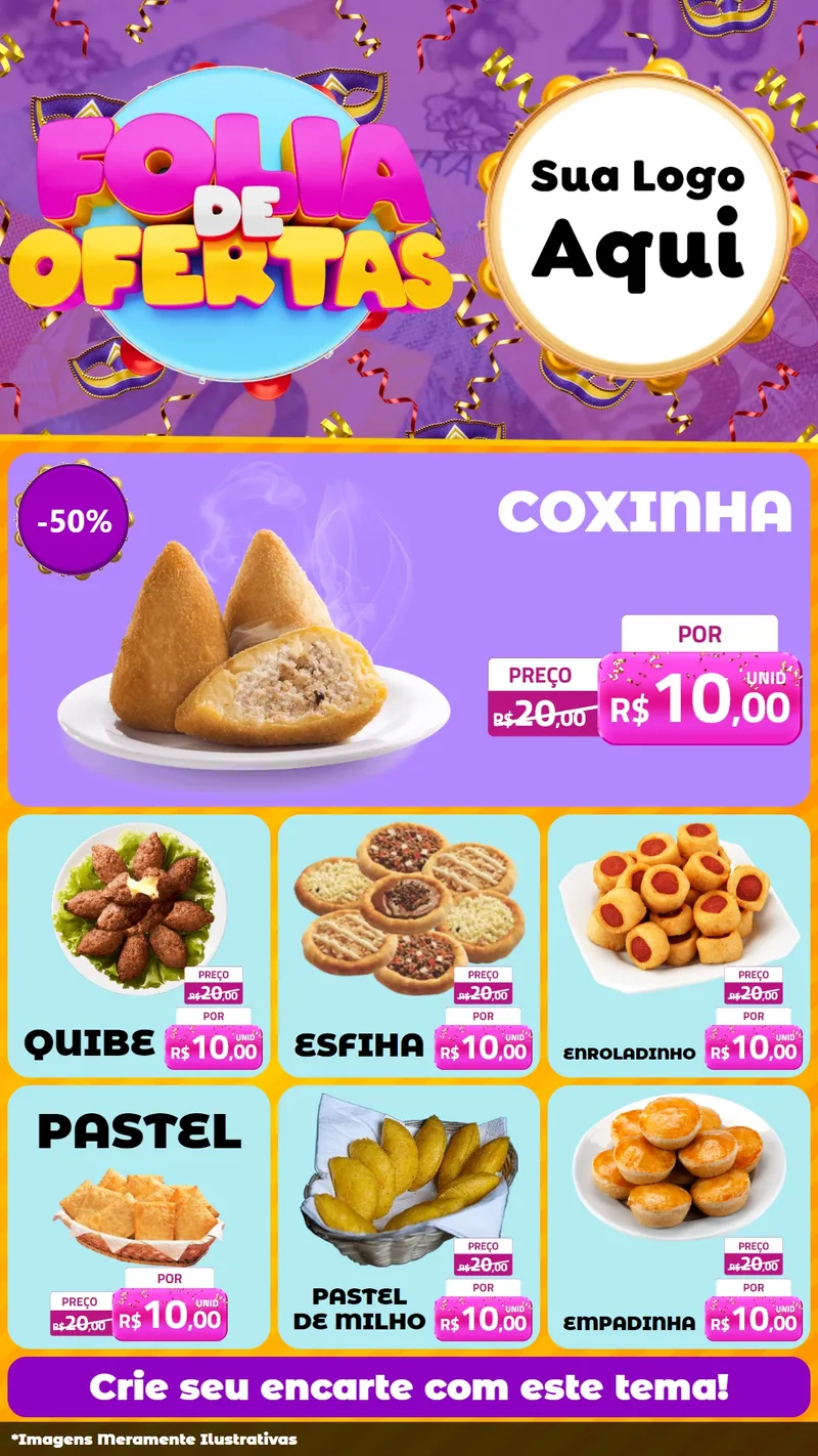 Modelo de Rede Social para Stories com o tema Folia de Ofertas para Salgadaria