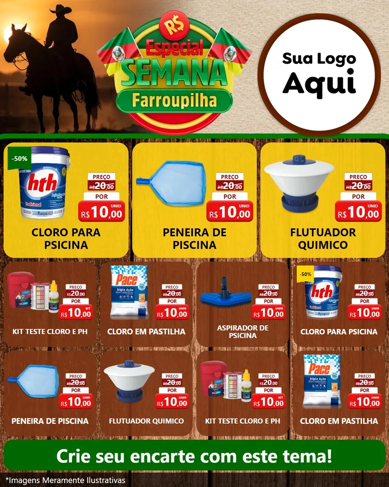 Modelo de Rede Social para Feed Instagram com o tema Especial Semana Farroupilha para Produtos para Piscina