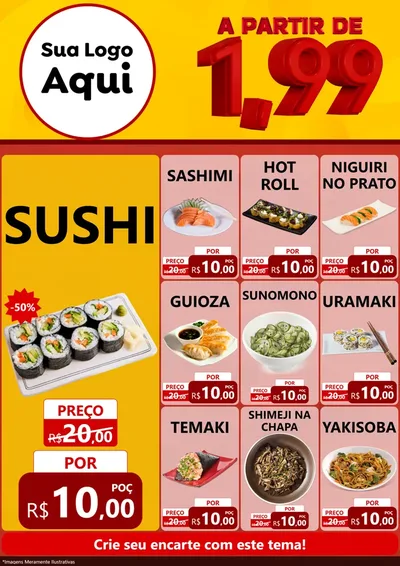 Modelo de Encarte para Encarte A4 Vertical com o tema A Partir de Um e Noventa e Nove - 1,99 para Comida japonesa