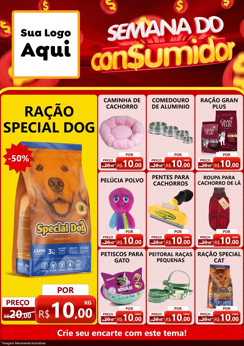 Modelo de Encarte para Encarte A4 Vertical com o tema Semana do Consumidor para Pet Shop