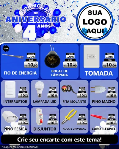 Modelo de Rede Social para Feed Instagram com o tema Promoção de Aniversário - 4 Anos para Materiais Elétricos