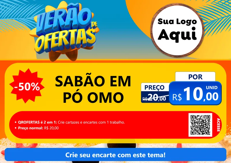 Modelo de Cartaz para Cartaz A4 Horizontal com o tema Verão de Ofertas para Produtos de Limpeza
