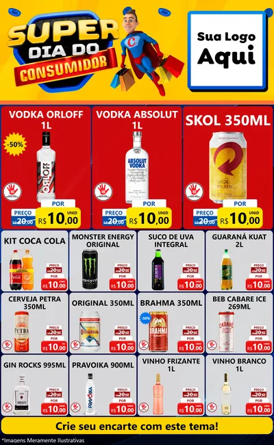 Modelo de Encarte para Encarte Grande com o tema Super Dia do Consumidor para Distribuidora de bebidas