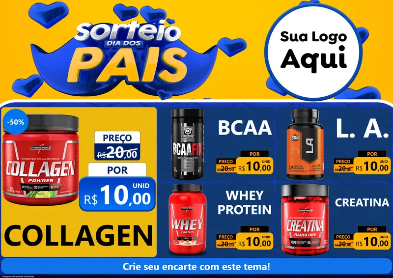 Modelo de Encarte para Encarte A4 Horizontal com o tema Sorteio Dia dos Pais para Suplementos alimentares