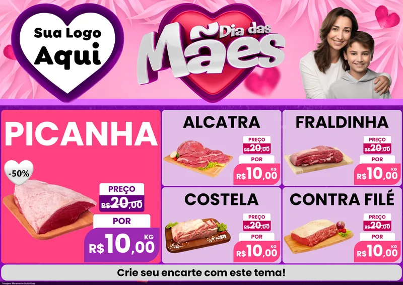 Modelo de Encarte para Encarte A4 Horizontal com o tema Dia das Mães para Açougue