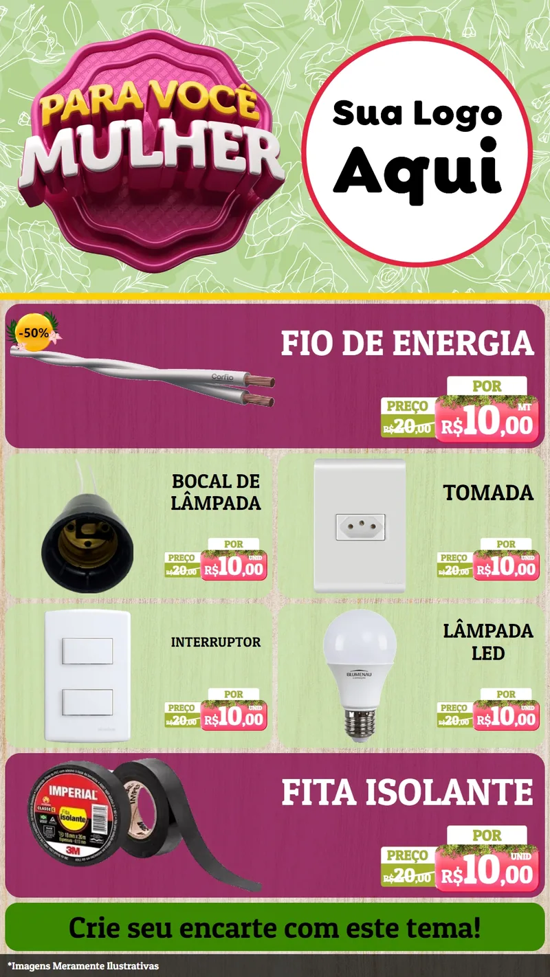 Modelo de TV para TV Vertical com o tema Para Você Mulher para Materiais Elétricos