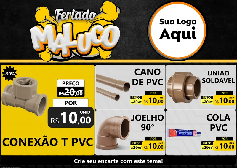 Modelo de Encarte para Encarte A4 Horizontal com o tema Feriado Maluco para Tubos e conexões