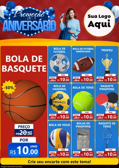 Modelo de Encarte para Encarte A4 Vertical com o tema Promoção de Aniversário para Artigos Esportivos