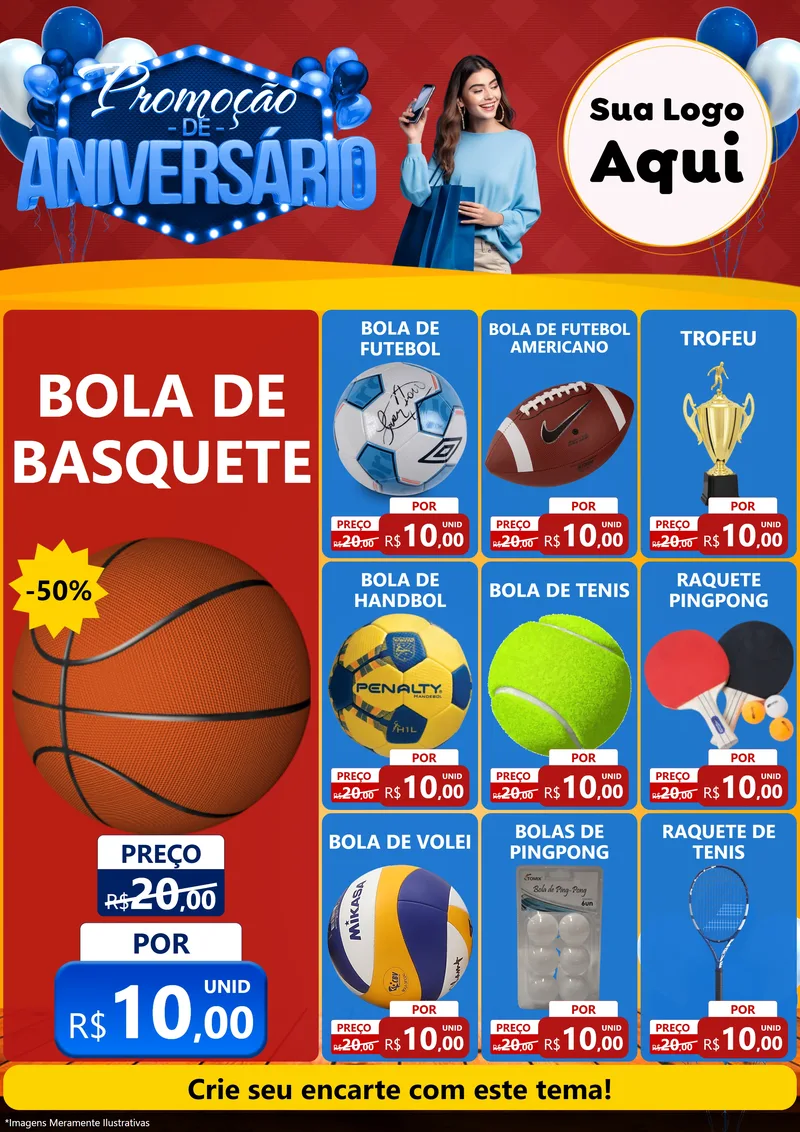 Modelo de Encarte para Encarte A4 Vertical com o tema Promoção de Aniversário para Artigos Esportivos