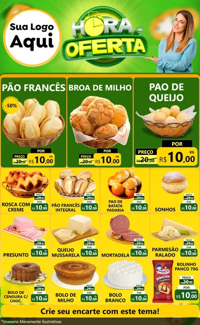 Modelo de Encarte para Encarte Grande com o tema Hora da Oferta para Padaria