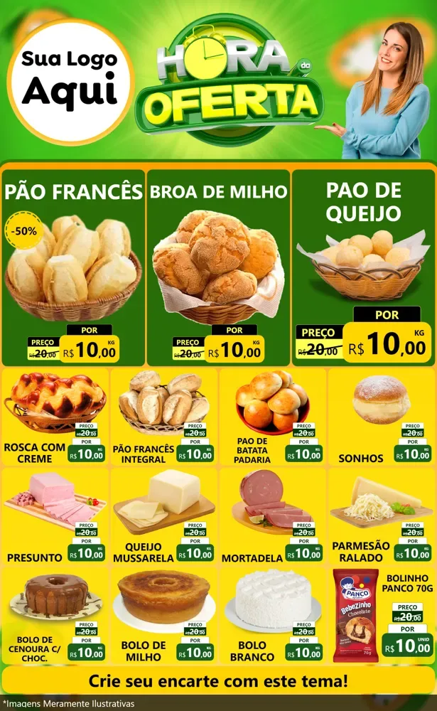Modelo de Encarte para Encarte Grande com o tema Hora da Oferta para Padaria