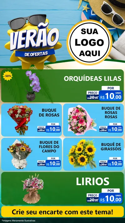 Modelo de TV para TV Vertical com o tema Verão de Ofertas para Floricultura e jardim