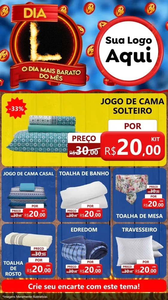 Modelo de Rede Social para Stories com o tema Dia L - O Dia Mais Barato Do Mês para Cama, Mesa e Banho