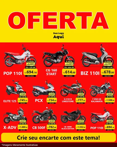 Modelo de Rede Social para Feed Instagram com o tema OFERTA - Vermelho Cartaz para Concessionaria de Motos