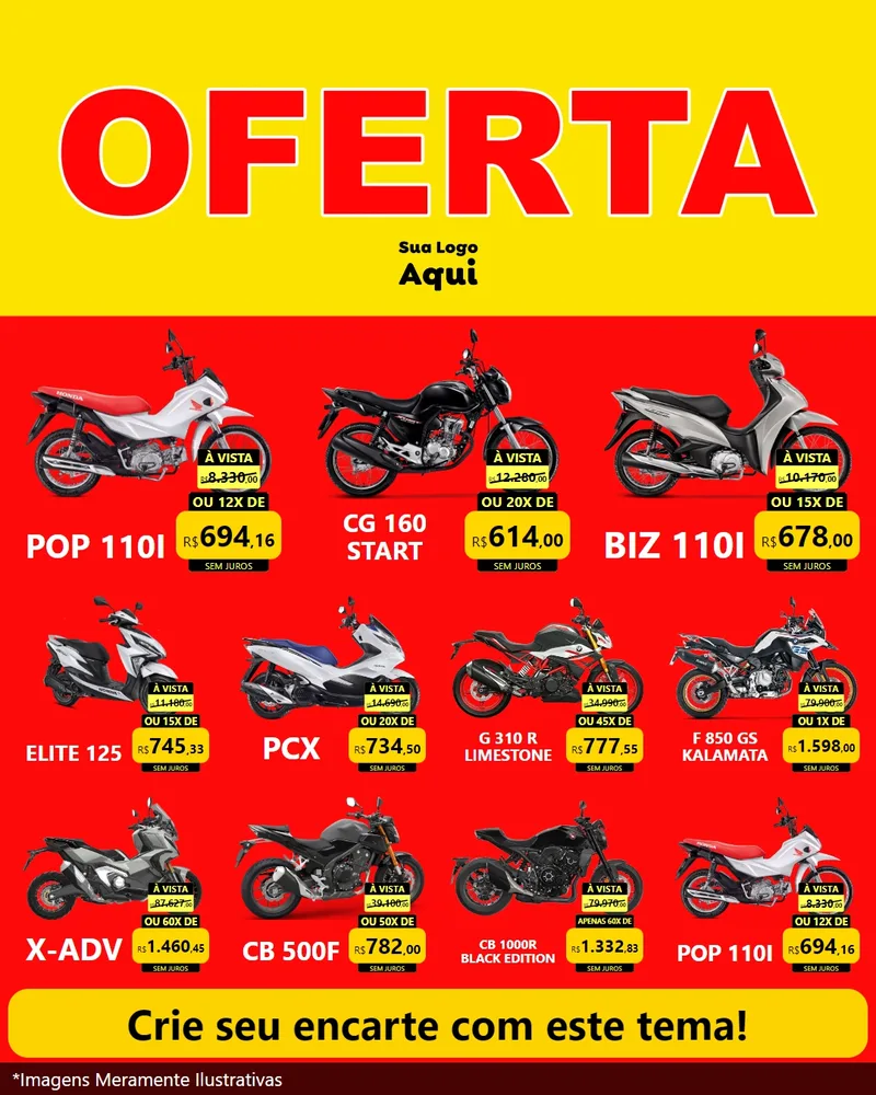 Modelo de Rede Social para Feed Instagram com o tema OFERTA - Vermelho Cartaz para Concessionaria de Motos