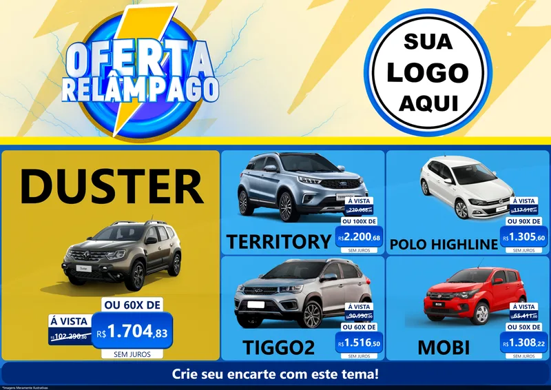 Modelo de Encarte para Encarte A4 Horizontal com o tema Oferta Relâmpago para Concessionaria de Carros
