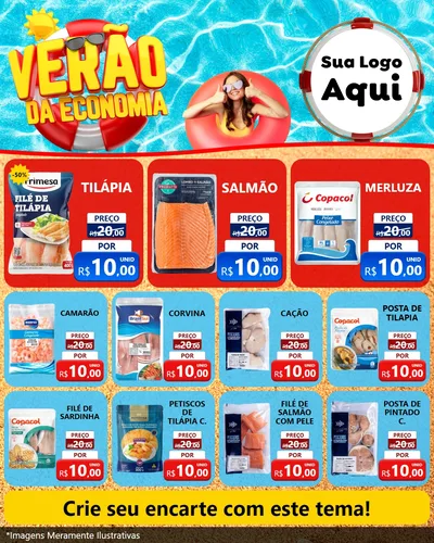 Modelo de Rede Social para Feed Instagram com o tema Verão da Economia para Peixaria