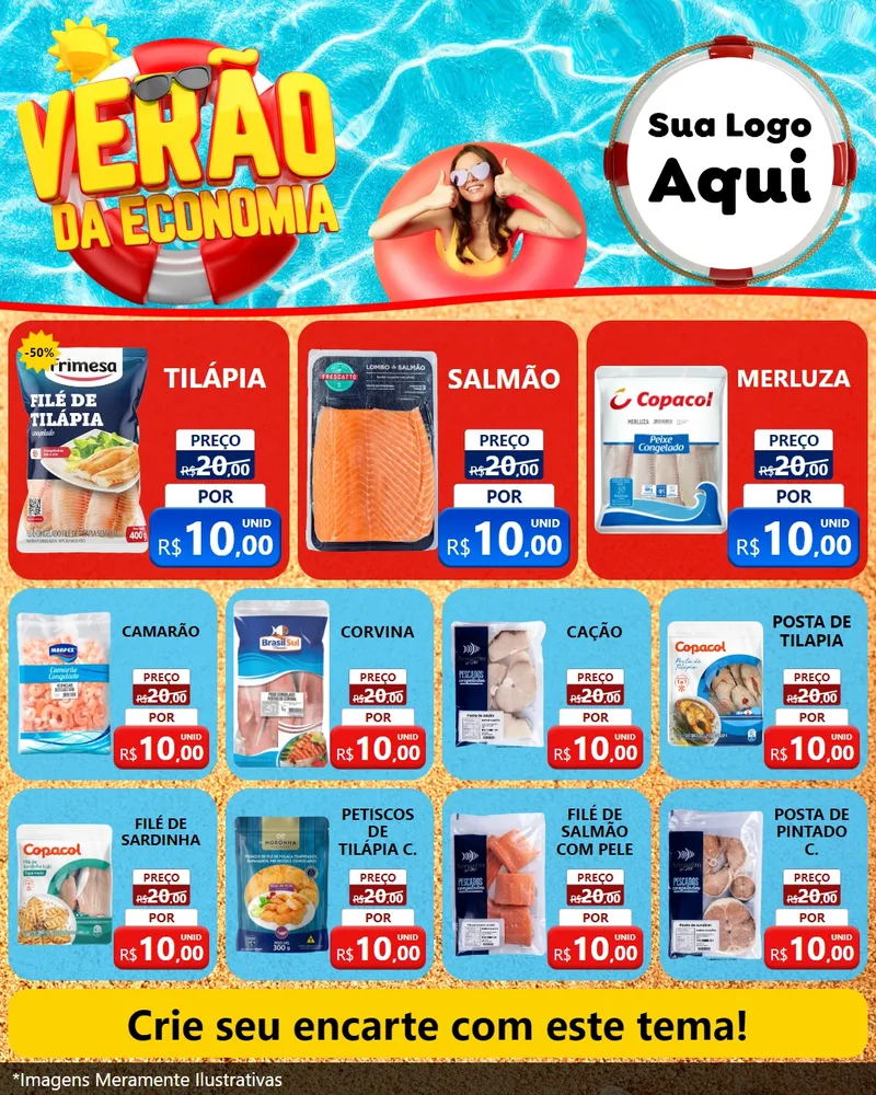Modelo de Rede Social para Feed Instagram com o tema Verão da Economia para Peixaria