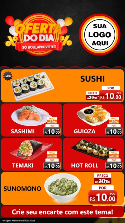 Modelo de TV para TV Vertical com o tema Oferta do Dia - Só hoje, Aproveite! para Comida japonesa