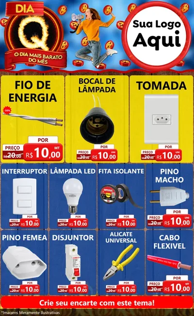 Modelo de Encarte para Encarte Grande com o tema Dia Q - O Dia Mais Barato Do Mês para Materiais Elétricos