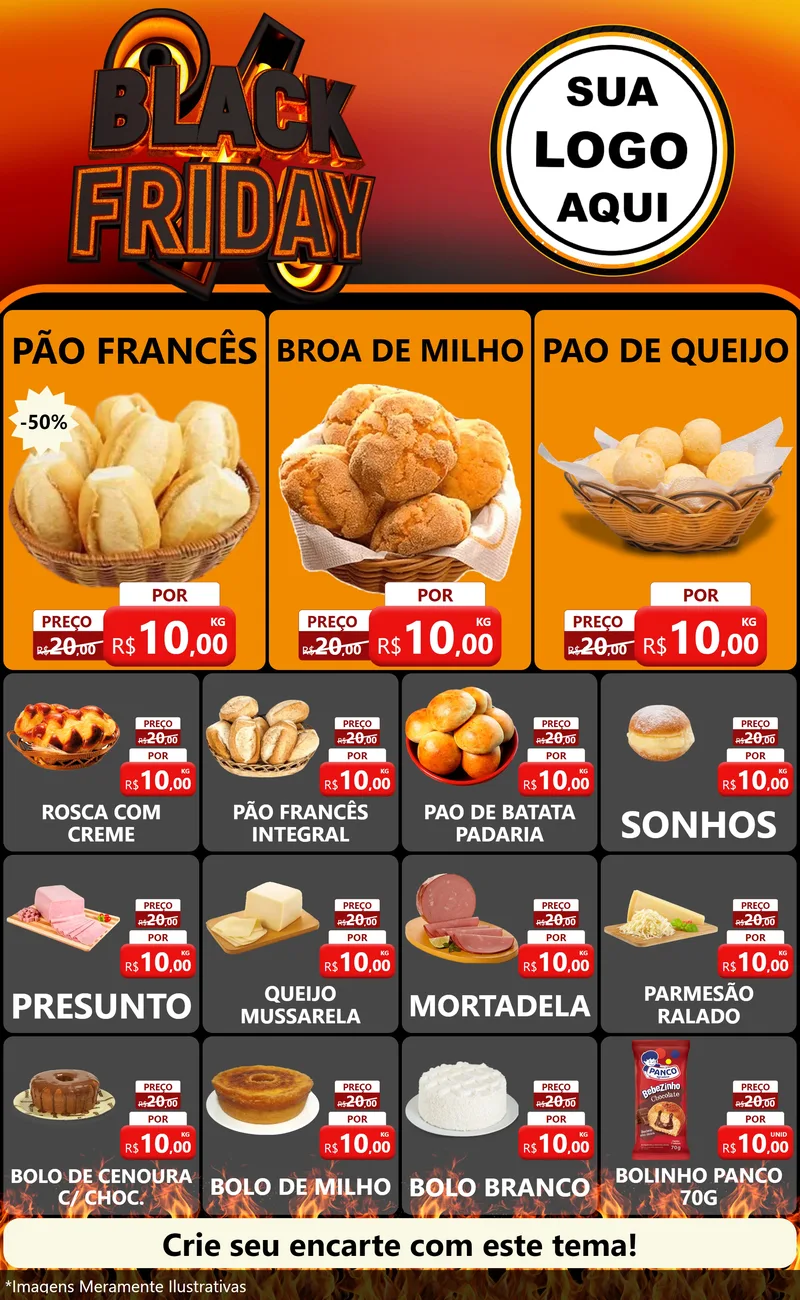Modelo de Encarte para Encarte Grande com o tema Black Friday para Padaria