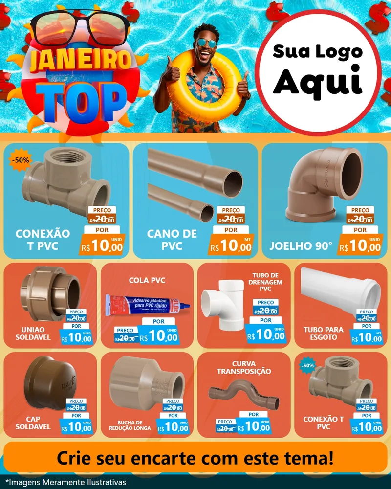 Modelo de Rede Social para Feed Instagram com o tema Janeiro Top para Tubos e conexões