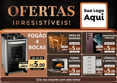 Modelo de Encarte para Encarte A4 Horizontal com o tema Ofertas Irresistíveis! para Móveis e Eletro