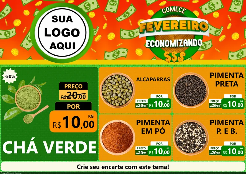 Modelo de Encarte para Encarte A4 Horizontal com o tema Comece Fevereiro Economizando para Produtos Naturais