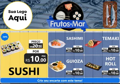 Modelo de Encarte para Encarte A4 Horizontal com o tema Frutos do Mar para Comida japonesa