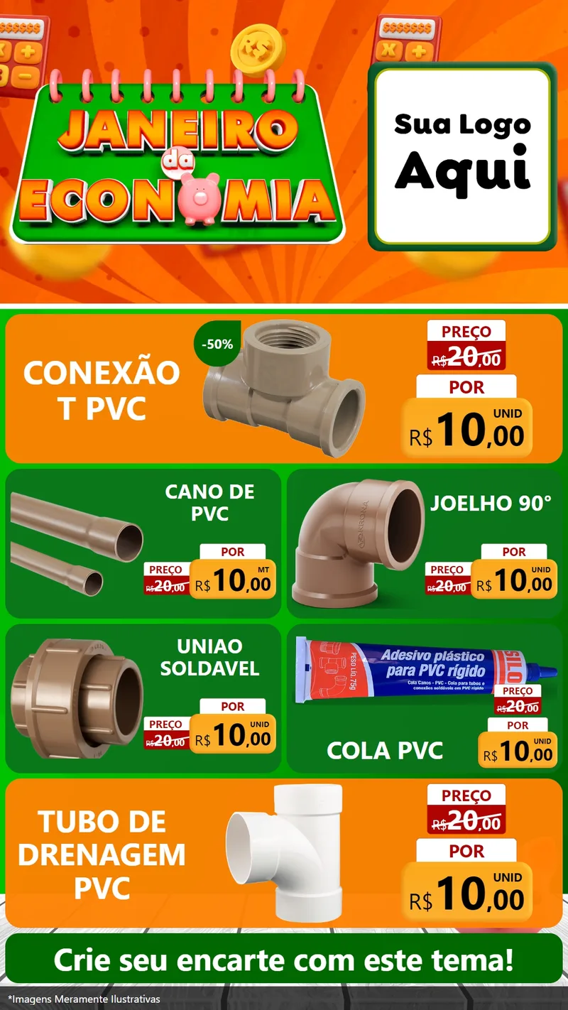 Modelo de TV para TV Vertical com o tema Janeiro da Economia para Tubos e conexões