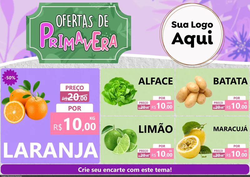 Modelo de Encarte para Encarte A4 Horizontal com o tema Ofertas de Primavera para Hortifrúti